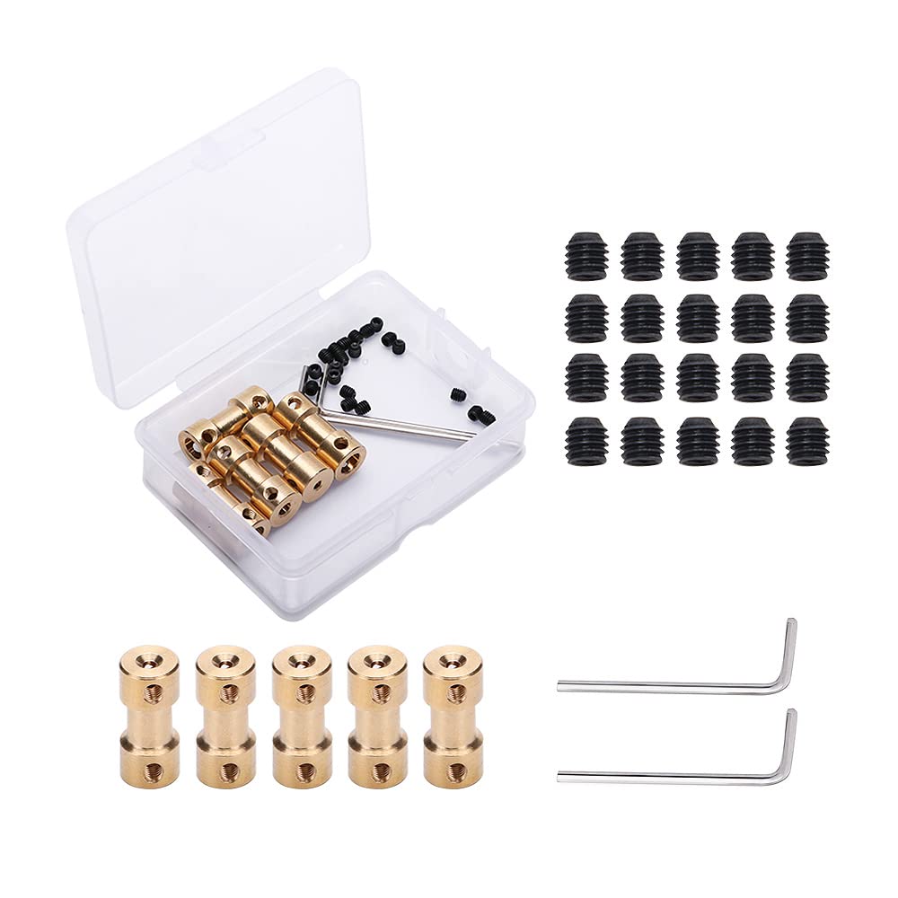 VooGenzek 5 PCS Brass Shaft Coupler, Shaft Coupling Shaft Adapter, with Grub Screws and Allen Wrench, for RC Airplane Boat Motor, 2mm to 2mm/3mm to 4mm/3mm to 5mm/4mm to 5mm/5mm to 5mm L20XD9