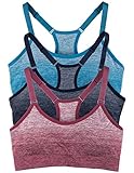 3 Pack Kalon Nylon Spandex Removable Pads Racerback Sports Bra