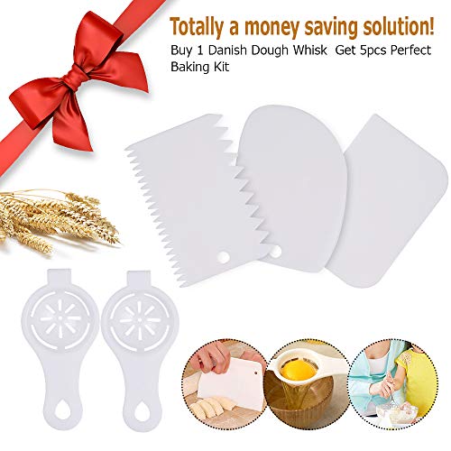 Danish Dough Whisk, Sopito Hand Mixer Large 11.5Inch Dutch Whisk Set