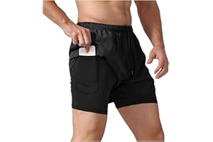Men's 2 in 1 Athletic Quick Dry Shorts Swim Trunks Running Gym Sports Board Shorts Swimwear with Compression Liner