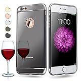 iphone 6 case, KimHee 3 in 1 Ultra Thin and Slim Design with Mirror Case [Metal Textured]+[Acrylic Mirror]+[TPU Soft Plastic] for Apple iphone 6 and iphone 6s(4.7inch)- Black Silver