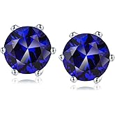 RANDES 925 Sterling Silver Birthstone Earrings for Women Small Stud Earrings Round/Princess Cut Gemstone Earrings Birthstone Jewelry