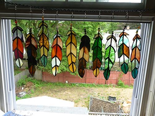 One Stained Glass Indian Chief, Eagle, Ospry or any bird Feather in Natural shades of Greens some with white and black or brown