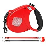 HODGSON Retractable Dog Leash with Two Alternative Bite-proof Front Part Leashes, Heavy-Duty and Fluorescence Design for One or TWO Dogs-L/Red