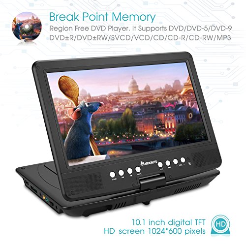 NAVISKAUTO-101-Inch-HD-Portable-DVDCD-Player-with-SD-Card-Slot-USB-Port-and-5-Hour-Built-In-Rechargeable-Battery-270-Swivel-Screen-3m-ACDC-Adapter-and-Car-Headrest-Mount-Case-Black
