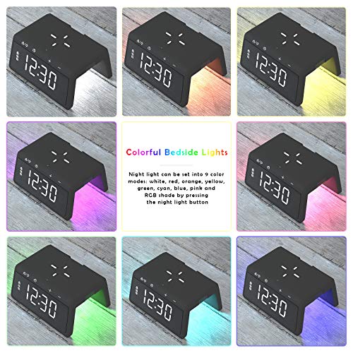 Wireless Charging Alarm Clock for Bedroom, Pointuch Digital Alarm Clock