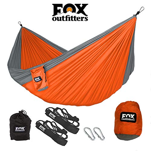 Fox Outfitters Neolite Single Camping Hammock - Lightweight Portable Nylon Parachute Hammock for Backpacking, Travel, Beach, Yard. Hammock Straps & Steel Carabiners Included