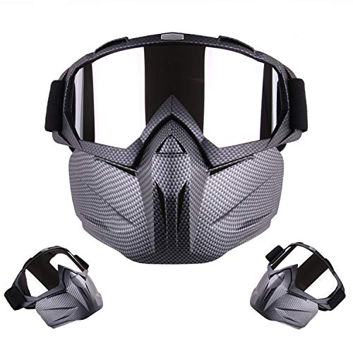 BOROLA Tactical Paintball Mask, Retro Motorcycle Goggles with Removable Face Mask, Airsoft Safety Goggles Mask UV400 Protection for Nerf N-Strike Elite Toy Gun Game Rival (Carbon Fiber Pattern)