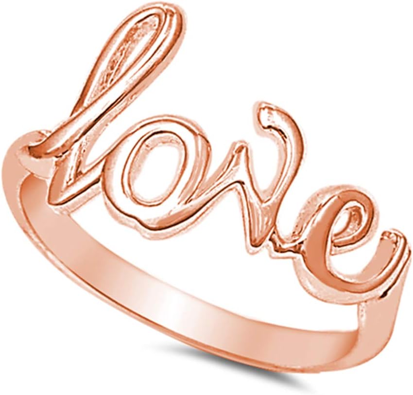 Sterling Silver Love in Script Ring Silver (Color Options, Sizes 2-15)