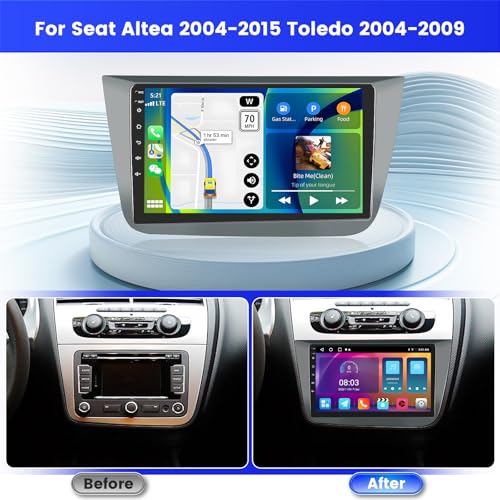 Inefala Radio for Seat Altea 2004-2015 Toledo 2004-2009 Android 15 2+64G with Wireless Carplay and Android Auto, 9'' Touch Screen Stereo Radio with Bluetooth 26UI EQ GPS FM/RDS SWC AHD Reverse Camera