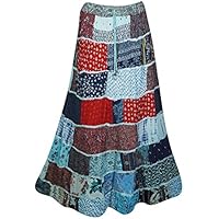 Mogul Interior Womens Long Skirt Vintage Artistically Inspired Patches Printed Bohemian Patchwork Skirts