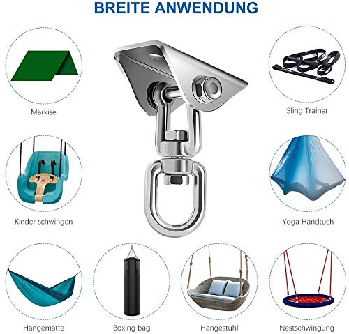 XNX Deckenhaken Hängesessel,Edelstahl Deckenhaken 360° Dreh Schaukelhaken für Betonholz,Hängematte,Veranda Sitz,Stuhl… – Bild 5