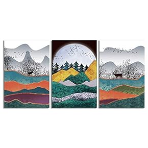 Canvas Wall Art Abstract Deer in Forest Painting Artwork for Home Prints Framed - 16"x24" x 3 Panels