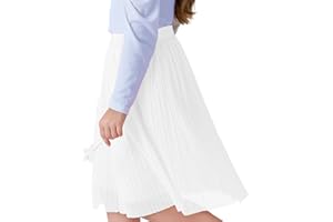 ZUNW Girls Mesh Pleated Skirt Elastic High Waist A-Line Swing Tulle Midi Skirt for Girl 6-14 Years