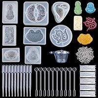 Vidillo Resin Casting Molds,148 Pcs 8 Guanyin Maitreya Silicone Jewelry Making Molds+100 Screw Eye Pins+10 Disposable Plastic Cups+10 Stirrers+10 Droppers+10 Disposable Gloves(118-Chinese)