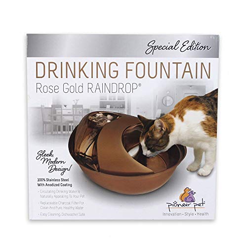 Pioneer Pet Raindrop Fountain, Pet Drinking Fountains (60 oz, Special Edition Rose Gold)