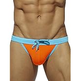 MIZOK Men's Sexy Color Block Swim Briefs Hot Body Bikini Swimwear with Adjustable Drawstring