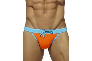 MIZOK Men's Sexy Color Block Swim Briefs Hot Body Bikini Swimwear with Adjustable Drawstring
