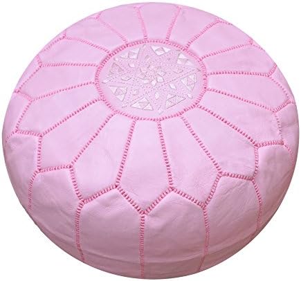 POUFATI Moroccan Leather Pouf Ottoman Unstuffed, Baby Pink
