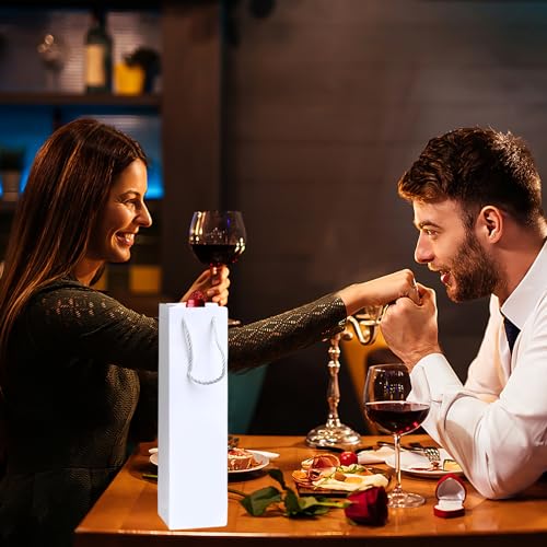 Wine Gift Bags, Pack of 20 Paper Wine Bags, Ideal for Birthday Party, Christmas, Wedding, Banquet with Handles for Wine Bottles, White