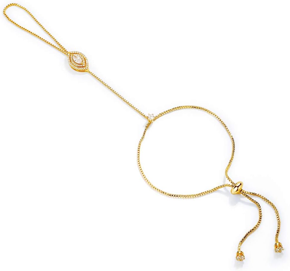 Cubic Zirconia Adjustable Horse Eye Hand Chain Bracelets with Ring Slave Chain Hand Jewelry