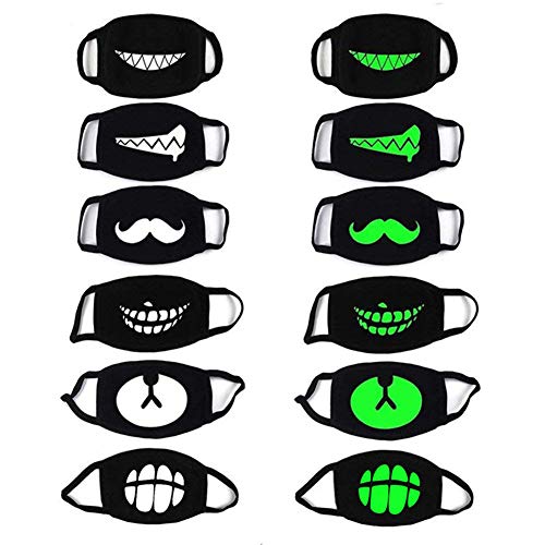Luminous Mouth Mask,ZWZCYZ 6 Pack Unisex Teeth EXO Mask Cotton Anti Dust Face Mask Black for Party Halloween Cosplay - Thumbnail 6