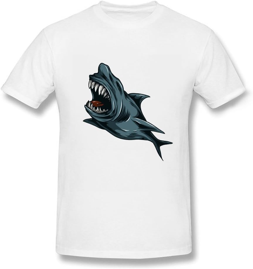 UIZO Men's Cotton T-shirt Tee Big Shark Sleeve,White,Size M