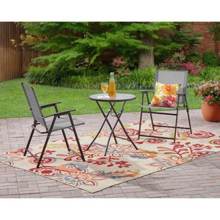 Mainstays Pleasant Grove 3-Piece Folding Bistro Set, Gray