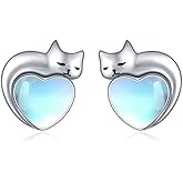Dreamboat Sterling Silver Cat Birthstone Heart Stud Earrings for Women