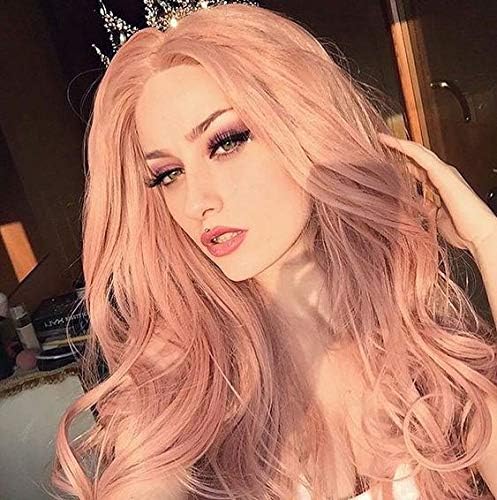 Hair Wigs Synthetic Women Wigs Fashion Wavy Wigs Natural Looking Wigs for Women Heat Resistant Comfortable and Adjustable Wig Replacement with Free Wig Caps 26 Inches Pink Hair Wigs for Women