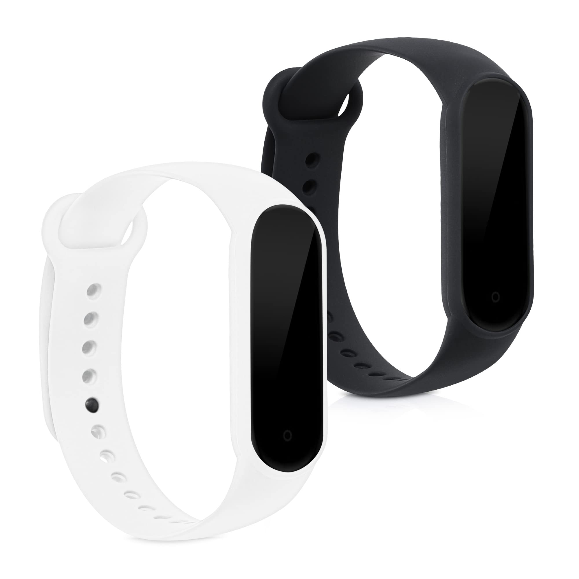kwmobile Straps Compatible with Xiaomi Mi Smart Band 6 / Mi Band 6 / Band 5 Straps - 2x Replacement Silicone Watch Bands - Smartwatch or Fitness Tracker - Black/White