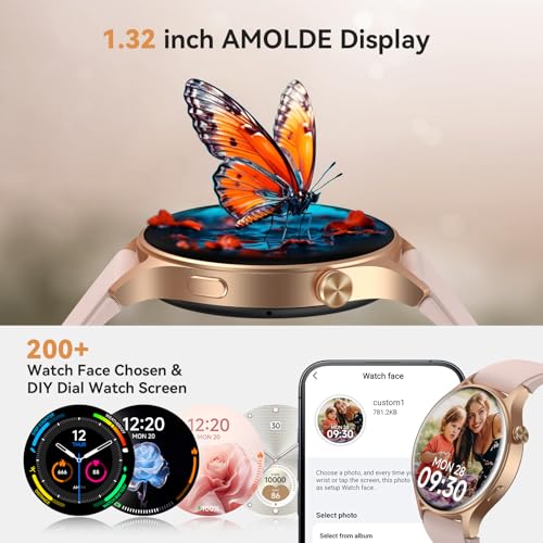 Smart Watch for Women, Answer/Make Call, 1.32'' AMOLED Ultra-Clear Screen Fitness Trackers with Heart Rate/Sleep/SpO2 Monitor, Smartwatch for iPhone/Samsung/Android, 110+ Sport Modes, 3ATM Waterproof