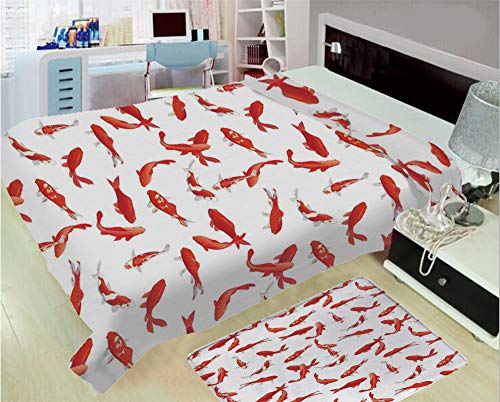 3D Printed Throw Blanket Custom Design Floor Mat Carpet Rug,Eastern Exotic Koi Fish Common Carp Calming Water,Well Keep Warm with Supersoft Hand Feeling,add a lot of Color to Your Life