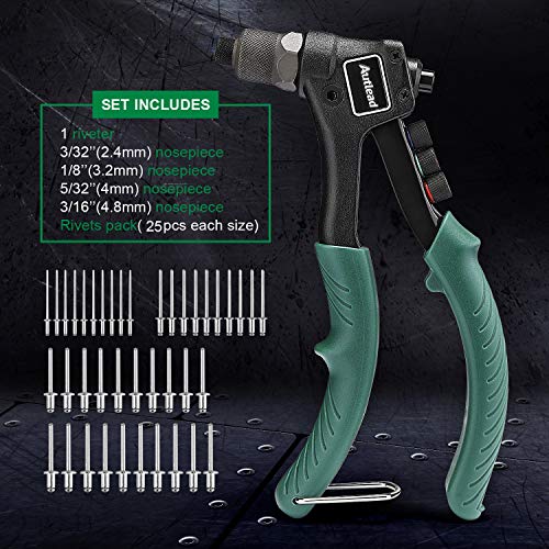 Rivet Gun with 100Piece Rivets, Single Hand Manual Rivet Gun Kit With