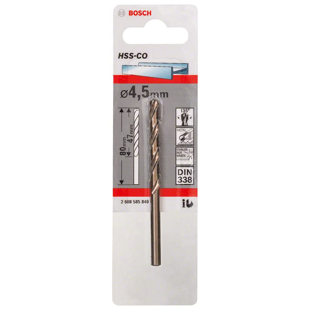 Bosch Professional 2608585849 HSS-Co Metal Drill Bit (stainless steel, 4.5 x 47 x 80 mm, accessory drill driver) , Gold