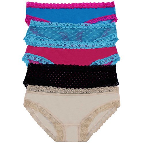 LOVEYOUSEXY Women Lace Panties, Soft Cotton Lingerie Hipster Underwear 5 Pack Colors (M)