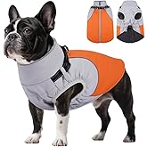 DENTRUN Dog Coat with Harness Built in, Windproof Water-Repellent Winter Dog Jacket with Reflective Strips & Fleece Lined, Plush Turtle Neck for Small Dogs, Orange, XS