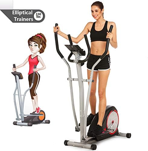 shaofu Magnetic Control Mute Elliptical Trainer with LCD Monitor & Pulse Rate Grips | Home Office Fitness Workout Machine