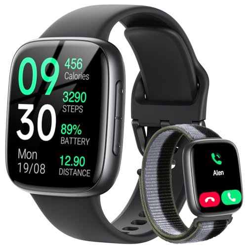 Fitpolo Smart Watch, 1.85" AMOLED Fitness Tracker with Bluetooth Call, Heart Rate/Sleep/SPO₂ Monitor, 100+ Sports Modes, 3ATM Waterproof Smartwatch for Android/iPhone/Samsung, Includes 2 Bands
