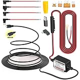 15ft MicroUSB & MiniUSB Dash Cam Hardwire Kit with Mini/LP Mini/ATO/Micro2 Fuse, Micro to Mini (and Type-C) Port Adapters and Battery Drain Protection System