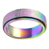 PAURO Women's Stainless Steel 6MM Ranibow Flag Lucky Spinner Worry Ring Band Size 6