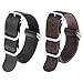 2pc 22mm Nato Ss Leather Strap Black , Brown Leather Replacement Watch Strap with silver clasp