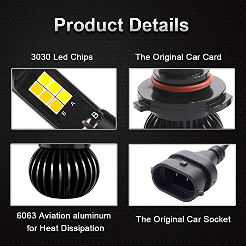 Viesyled Dual Color 9005 9006 HB3 HB4 LED Fog Light Bulbs,Ultra Bright 70W 5000LM 3030SMD Fog Light 6000K White/3000K Yellow Car DRL Fog Light Bulb lamps Replacment - Thumbnail 2
