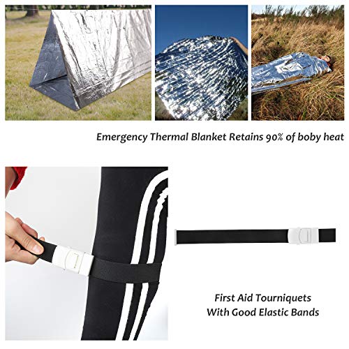 SUPOLOGY Emergency Survival Gear Kits -Outdoor Tactical Tools for Hiking/Adventures/Climbing Necessary - Multifunction Solar Camping Lantern,5 in1 Spoon Fork,Survival Bracelet, Fire Starter - Thumbnail 5