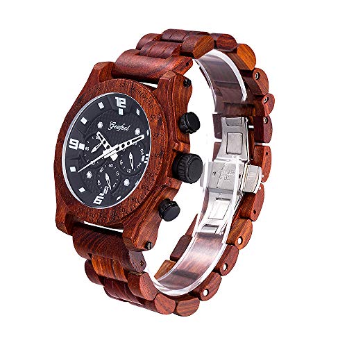 GEZFEEL Men`s Wooden Watch, Natural Red Sandalwood with Quartz Movement Casual Watches (Red Sandalwood)