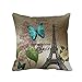Hatop Blue Butterflies Paris Eiffel Tower Print Throw Pillow Case Cushion Cover Fashion Home Decorative Pillowcase