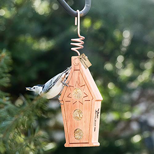 LakeWoodGift Best Homemade Mini House Hanging Bird Suet Feeder for Outdoors with copper hook Wild Birds garden lover gift good quality eucalyptus wood watcher station - Thumbnail 3
