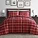 Comfy Bedding Luxurious Rose Red Plaid Down Alternative 3 Piece Comforter Set (Queen, Red)