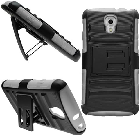 CoverON Hybrid Heavy Duty Case with Hard Kickstand Belt Clip Holster for LG Volt F90 - Gray / Black