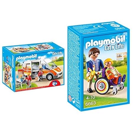 Playmobil 6685 - Krankenwagen mit Licht und Sound & 6663 - Kind im Rollstuhl